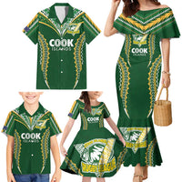 Custom Cook Islands Rugby League Family Matching Mermaid Dress and Hawaiian Shirt Tatau Tribal Pattern-Special Edition Green Color