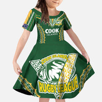 Custom Cook Islands Rugby League Family Matching Off The Shoulder Long Sleeve Dress and Hawaiian Shirt Tatau Tribal Pattern-Special Edition Green Color