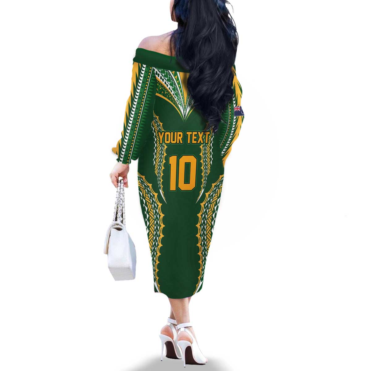 Custom Cook Islands Rugby League Family Matching Off The Shoulder Long Sleeve Dress and Hawaiian Shirt Tatau Tribal Pattern-Special Edition Green Color