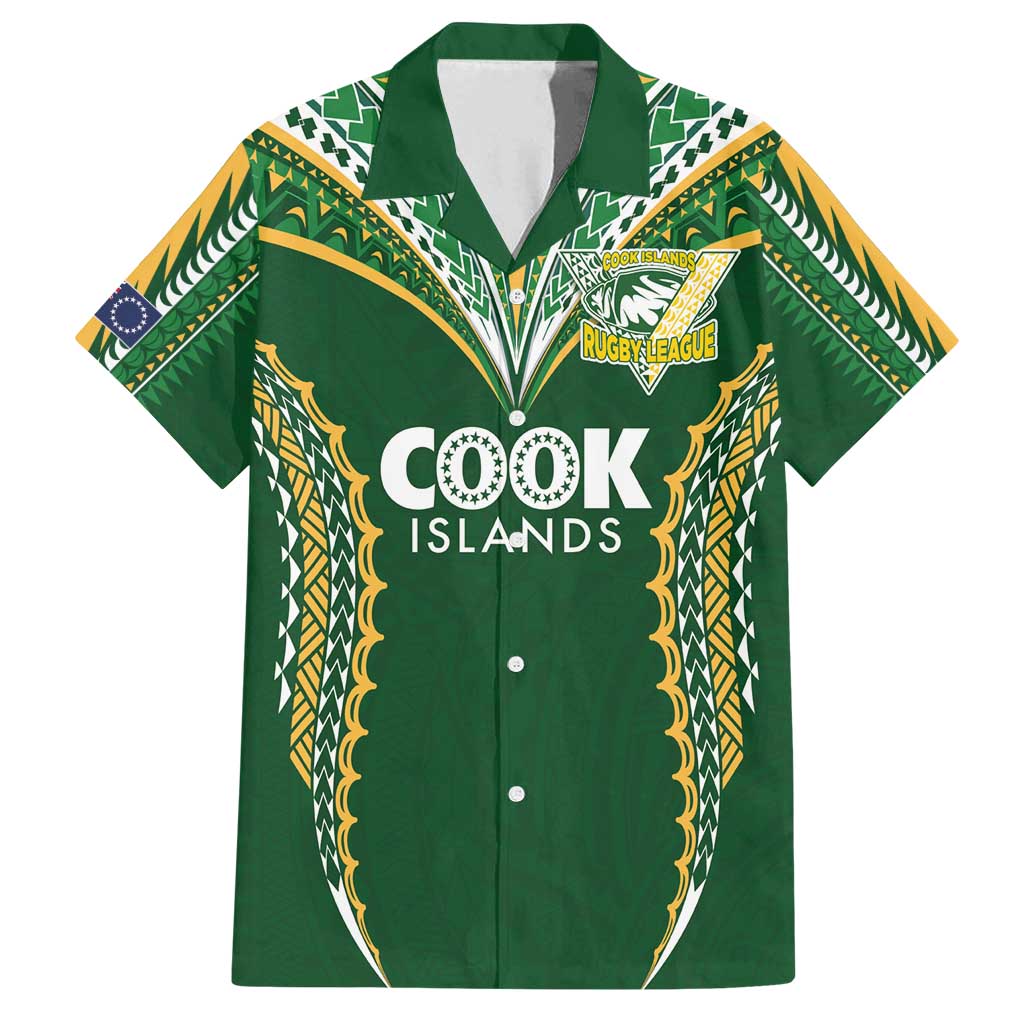 Custom Cook Islands Rugby League Family Matching Puletasi and Hawaiian Shirt Tatau Tribal Pattern-Special Edition Green Color
