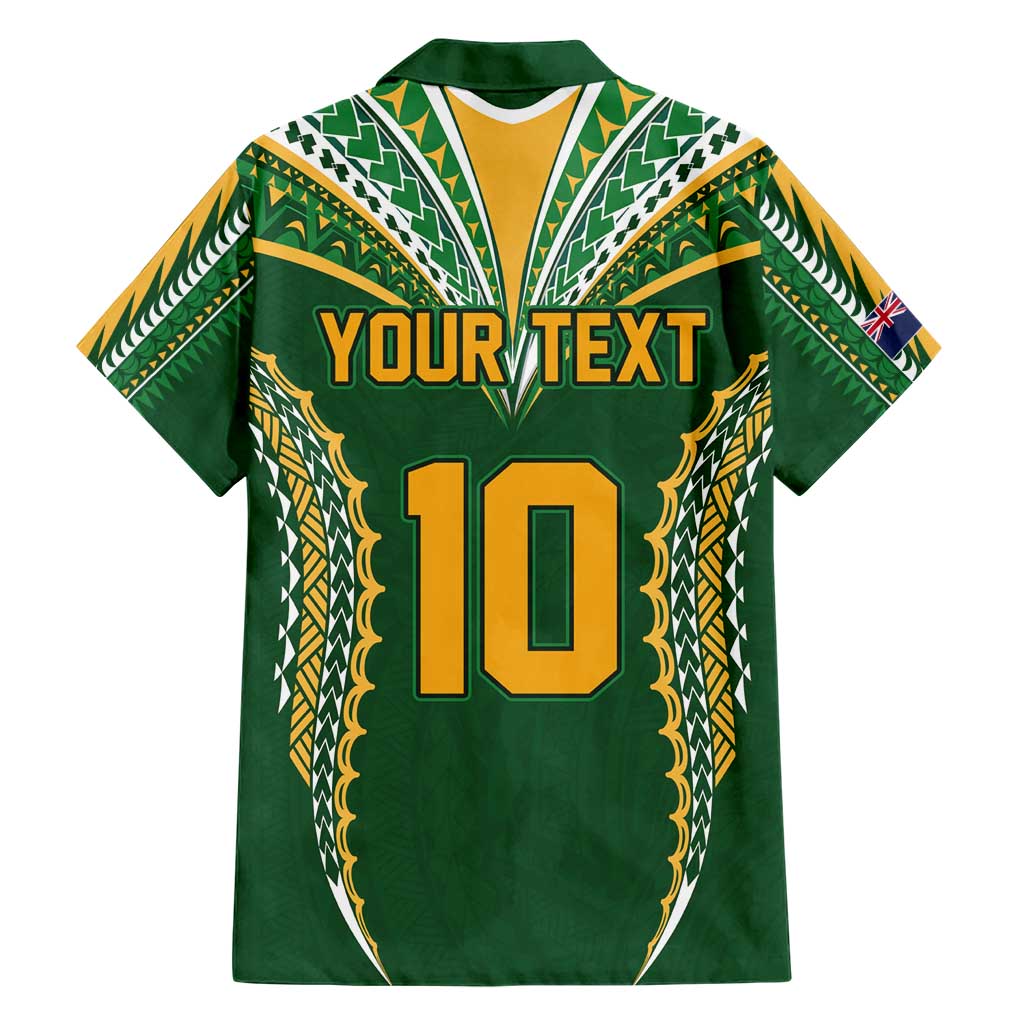 Custom Cook Islands Rugby League Family Matching Short Sleeve Bodycon Dress and Hawaiian Shirt Tatau Tribal Pattern-Special Edition Green Color