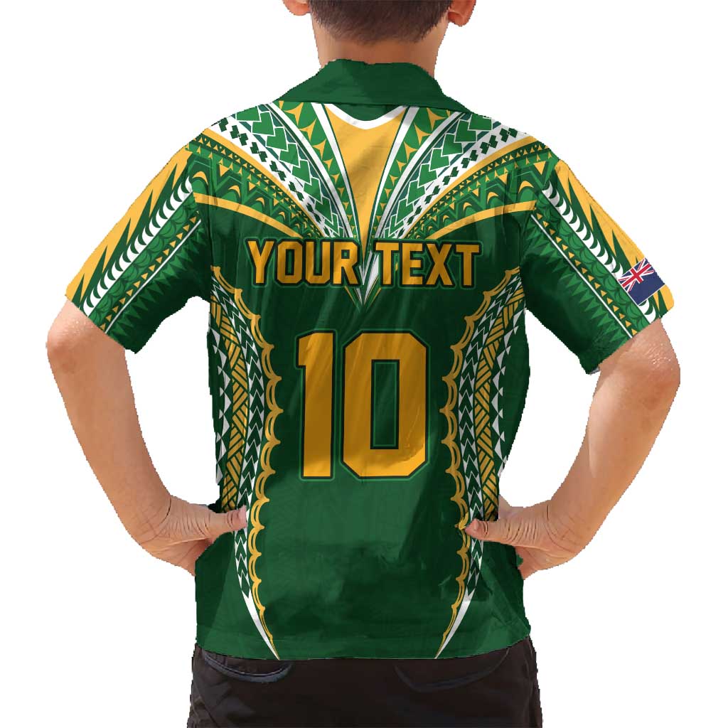 Custom Cook Islands Rugby League Family Matching Summer Maxi Dress and Hawaiian Shirt Tatau Tribal Pattern-Special Edition Green Color