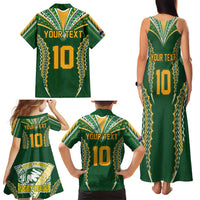 Custom Cook Islands Rugby League Family Matching Tank Maxi Dress and Hawaiian Shirt Tatau Tribal Pattern-Special Edition Green Color LT03 - Polynesian Pride