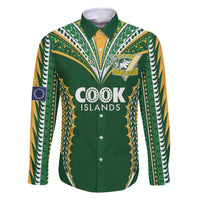 Custom Cook Islands Rugby League Family Matching Tank Maxi Dress and Hawaiian Shirt Tatau Tribal Pattern-Special Edition Green Color LT03 Dad's Shirt - Long Sleeve Green-Yellow - Polynesian Pride