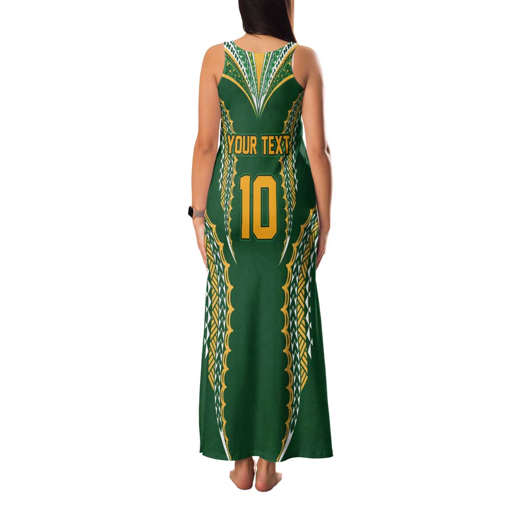 Custom Cook Islands Rugby League Family Matching Tank Maxi Dress and Hawaiian Shirt Tatau Tribal Pattern-Special Edition Green Color LT03 - Polynesian Pride