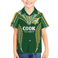 Custom Cook Islands Rugby League Family Matching Tank Maxi Dress and Hawaiian Shirt Tatau Tribal Pattern-Special Edition Green Color LT03 Son's Shirt Green-Yellow - Polynesian Pride