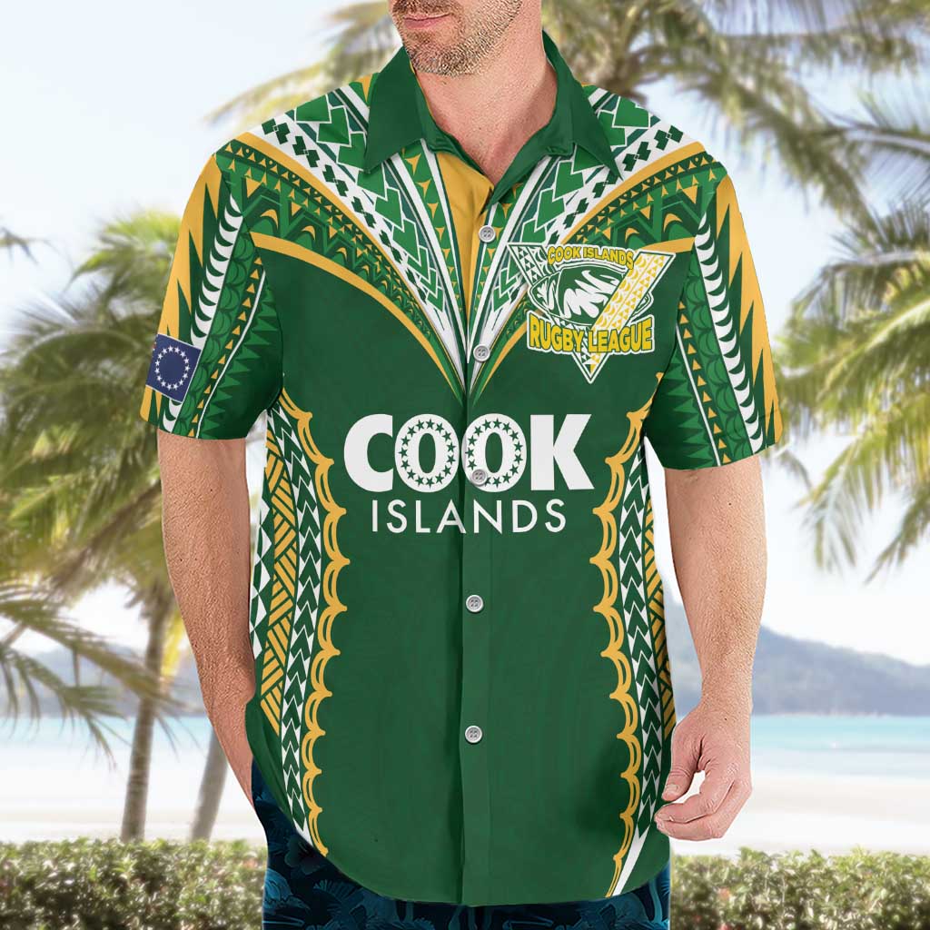 Custom Cook Islands Rugby League Hawaiian Shirt Tatau Tribal Pattern-Special Edition Green Color