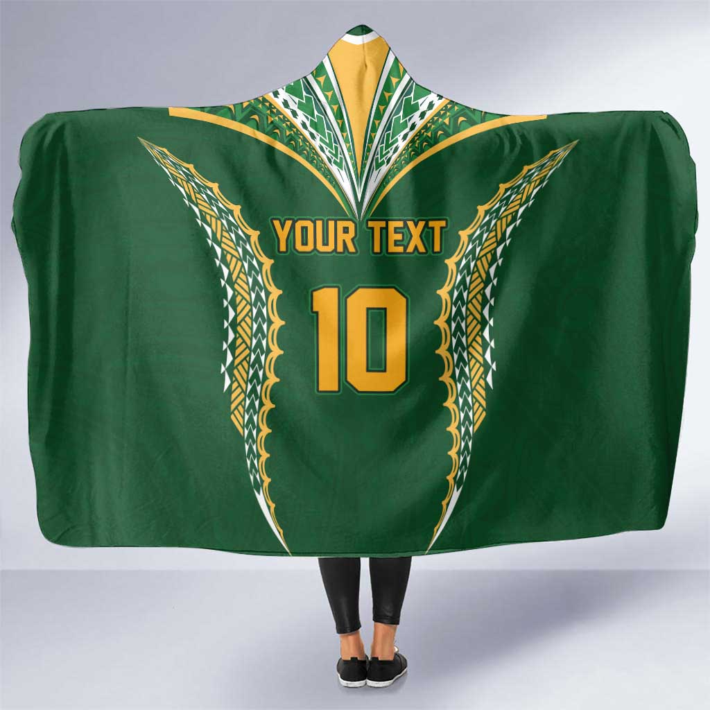Custom Cook Islands Rugby League Hooded Blanket Tatau Tribal Pattern-Special Edition Green Color