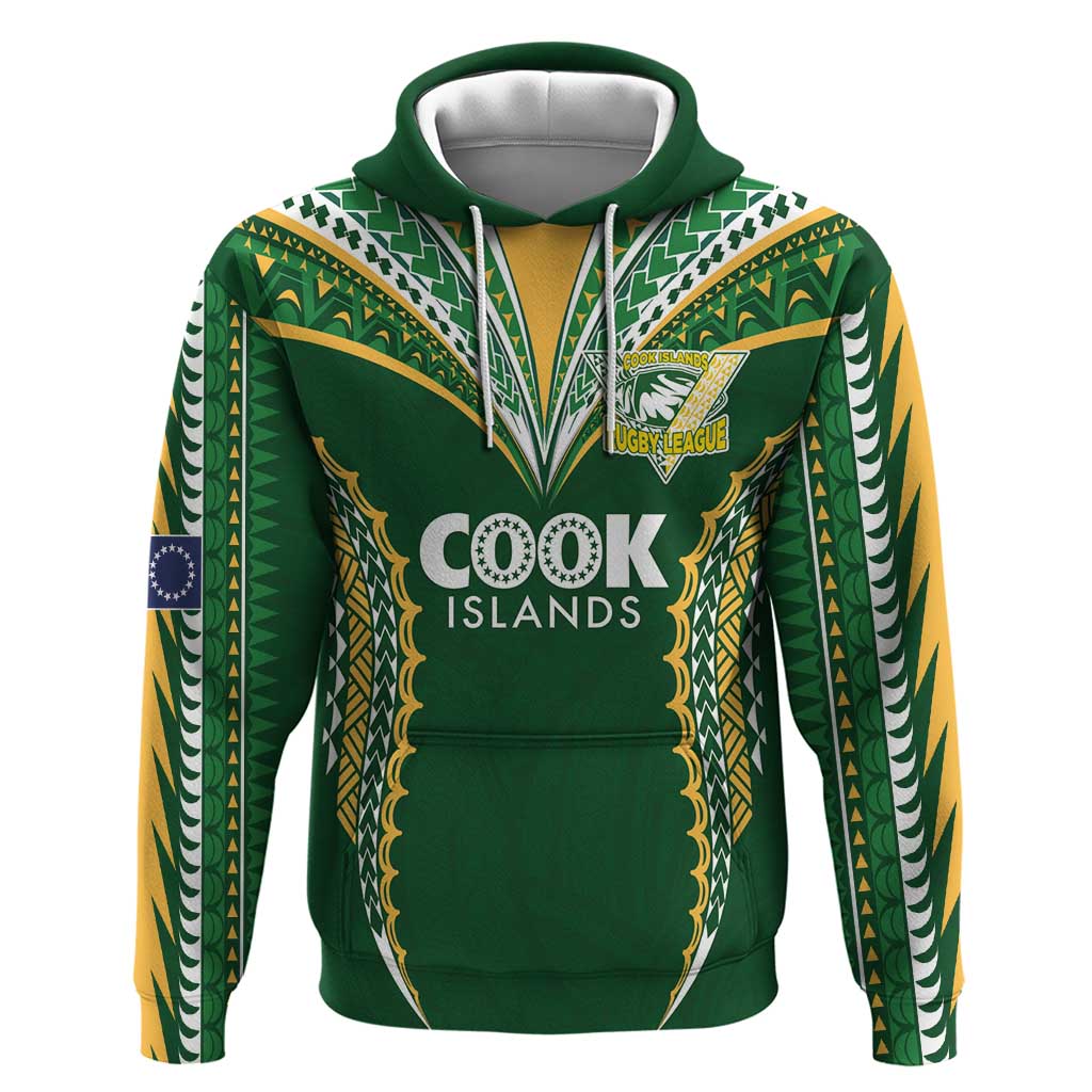 Custom Cook Islands Rugby League Hoodie Tatau Tribal Pattern-Special Edition Green Color