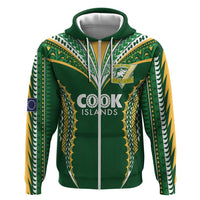 Custom Cook Islands Rugby League Hoodie Tatau Tribal Pattern-Special Edition Green Color LT03 Zip Hoodie Green-Yellow - Polynesian Pride