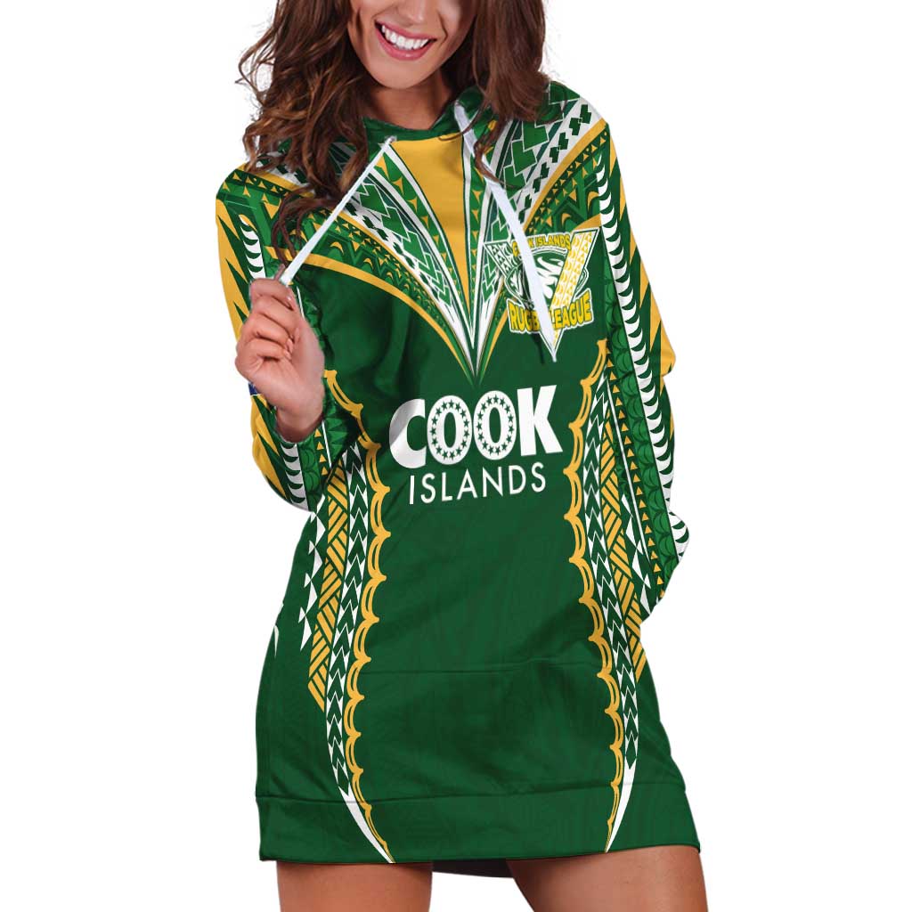 Custom Cook Islands Rugby League Hoodie Dress Tatau Tribal Pattern-Special Edition Green Color