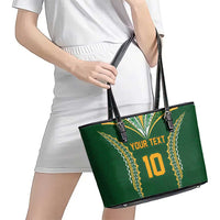 Custom Cook Islands Rugby League Leather Tote Bag Tatau Tribal Pattern-Special Edition Green Color