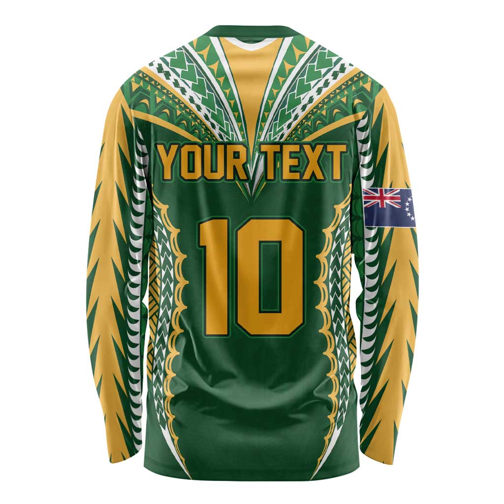 Custom Cook Islands Rugby League Long Sleeve Shirt Tatau Tribal Pattern-Special Edition Green Color