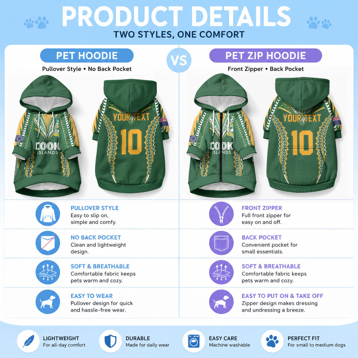 Custom Cook Islands Rugby League Pet Hoodie