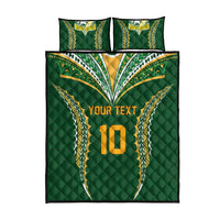 Custom Cook Islands Rugby League Quilt Bed Set Tatau Tribal Pattern-Special Edition Green Color