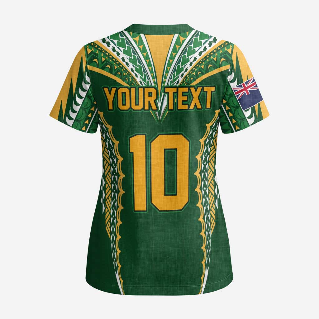 Custom Cook Islands Rugby League Scrub Top Tatau Tribal Pattern-Special Edition Green Color - Polynesian Pride