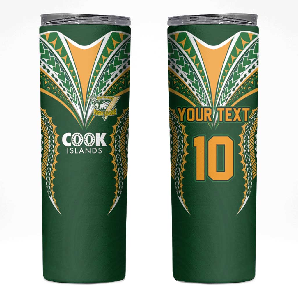 Custom Cook Island Rugby League 2025 Skinny Tumbler Tatau Tribal Pattern-Special Edition Green Color