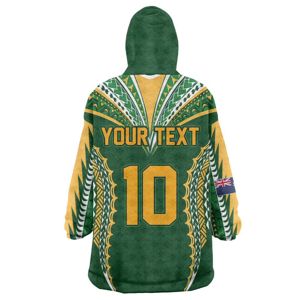 Custom Cook Islands Rugby League Wearable Blanket Hoodie Tatau Tribal Pattern-Special Edition Green Color LT03 - Polynesian Pride