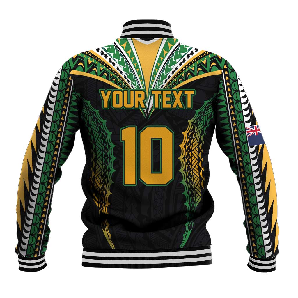 Custom Cook Islands Rugby League Baseball Jacket Tatau Tribal Pattern-Special Edition Black Color