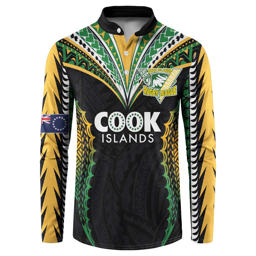 Custom Cook Islands Rugby League Button Sweatshirt Tatau Tribal Pattern-Special Edition Black Color