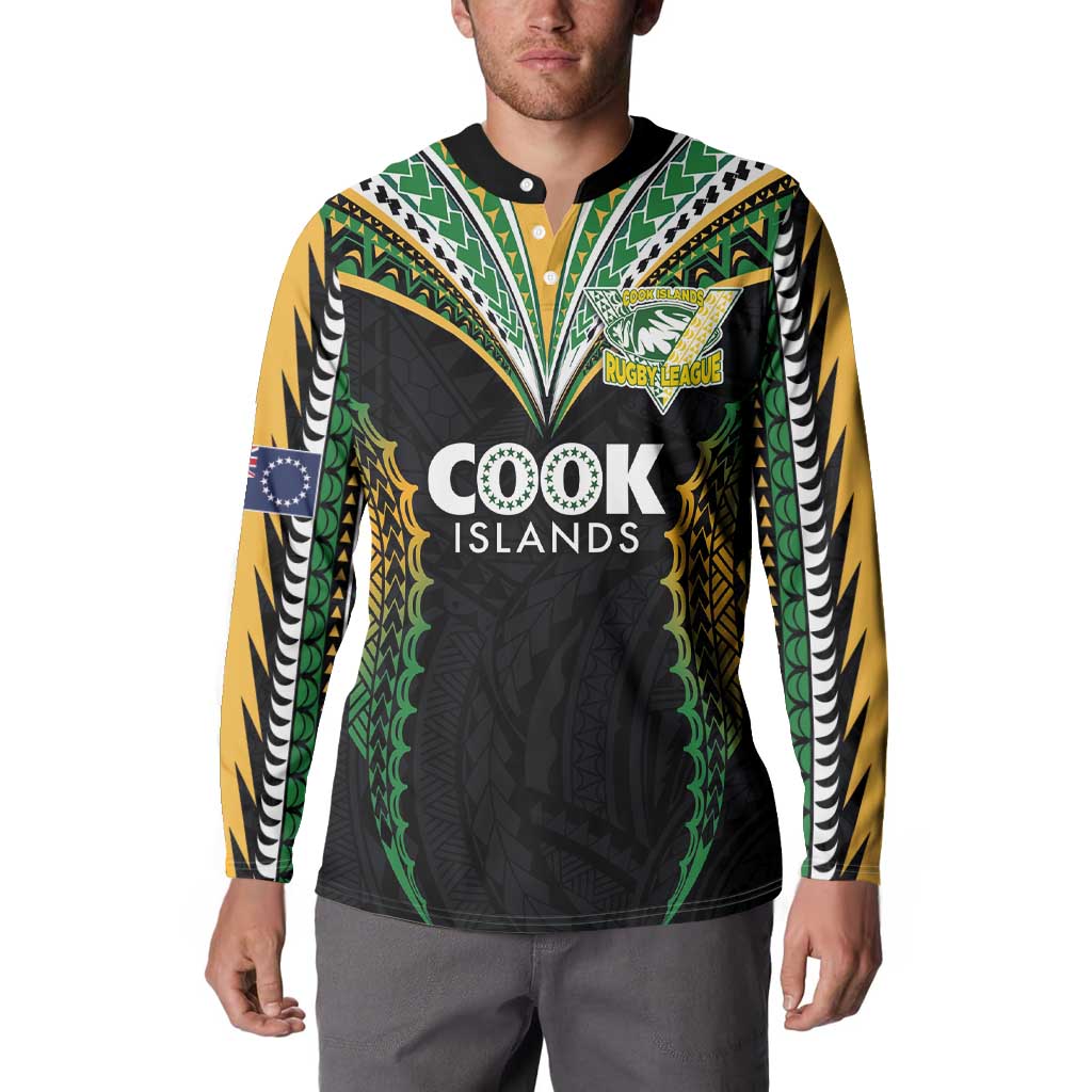 Custom Cook Islands Rugby League Button Sweatshirt Tatau Tribal Pattern-Special Edition Black Color