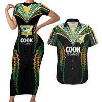 Custom Cook Islands Rugby League Couples Matching Short Sleeve Bodycon Dress and Hawaiian Shirt Tatau Tribal Pattern-Special Edition Black Color