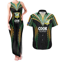 Custom Cook Islands Rugby League Couples Matching Tank Maxi Dress and Hawaiian Shirt Tatau Tribal Pattern-Special Edition Black Color