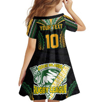 Custom Cook Islands Rugby League Family Matching Long Sleeve Bodycon Dress and Hawaiian Shirt Tatau Tribal Pattern-Special Edition Black Color
