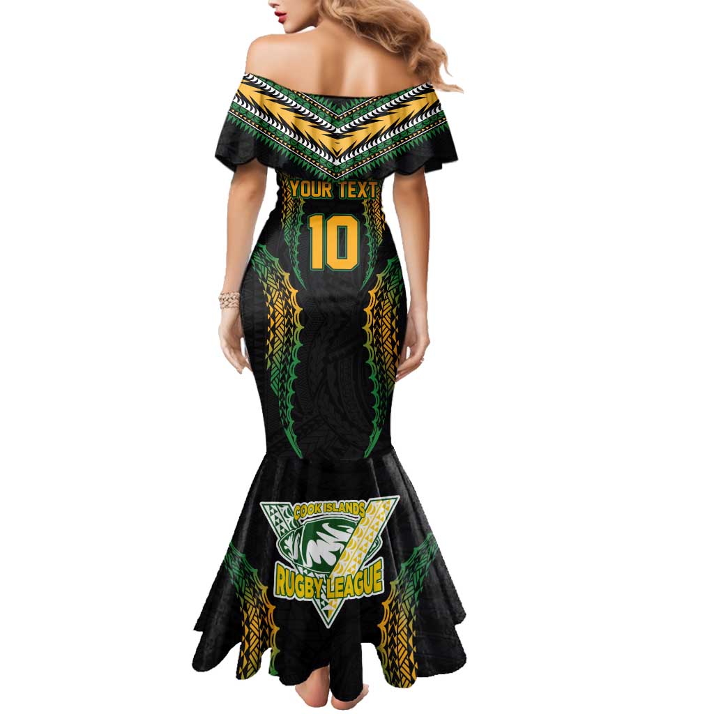 Custom Cook Islands Rugby League Family Matching Mermaid Dress and Hawaiian Shirt Tatau Tribal Pattern-Special Edition Black Color