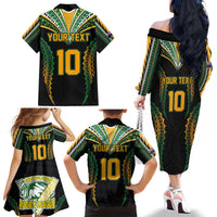 Custom Cook Islands Rugby League Family Matching Off The Shoulder Long Sleeve Dress and Hawaiian Shirt Tatau Tribal Pattern-Special Edition Black Color