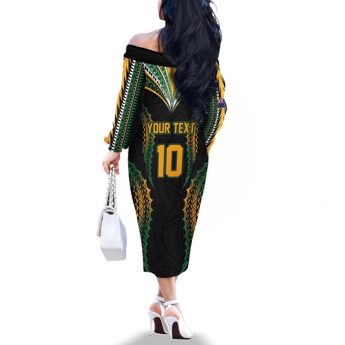 Custom Cook Islands Rugby League Family Matching Off The Shoulder Long Sleeve Dress and Hawaiian Shirt Tatau Tribal Pattern-Special Edition Black Color