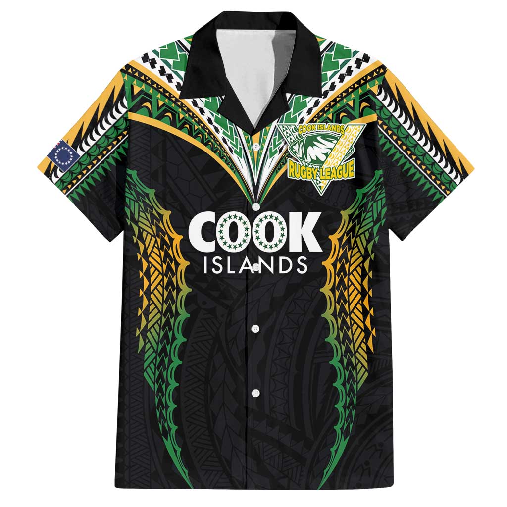 Custom Cook Islands Rugby League Family Matching Off Shoulder Short Dress and Hawaiian Shirt Tatau Tribal Pattern-Special Edition Black Color