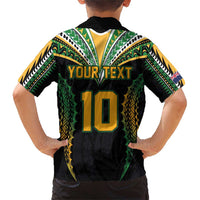 Custom Cook Islands Rugby League Family Matching Short Sleeve Bodycon Dress and Hawaiian Shirt Tatau Tribal Pattern-Special Edition Black Color