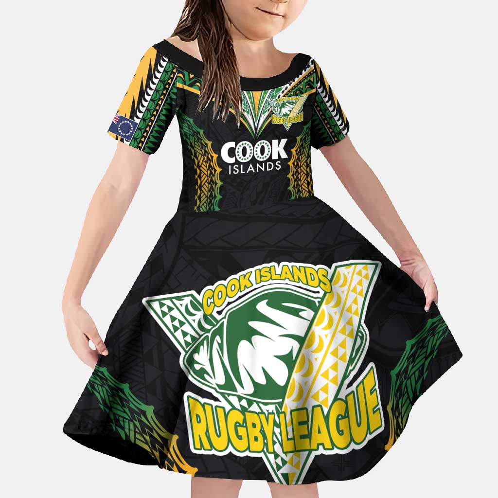 Custom Cook Islands Rugby League Family Matching Summer Maxi Dress and Hawaiian Shirt Tatau Tribal Pattern-Special Edition Black Color