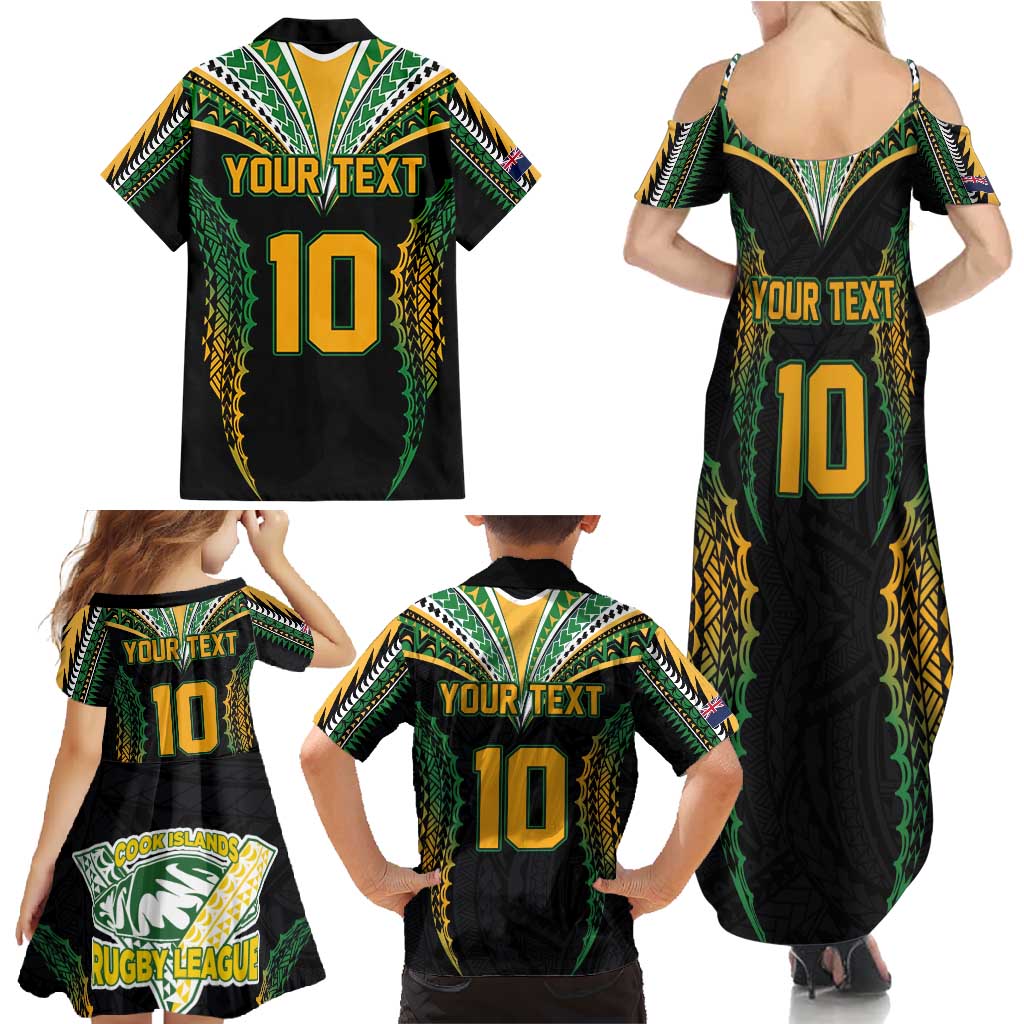 Custom Cook Islands Rugby League Family Matching Summer Maxi Dress and Hawaiian Shirt Tatau Tribal Pattern-Special Edition Black Color