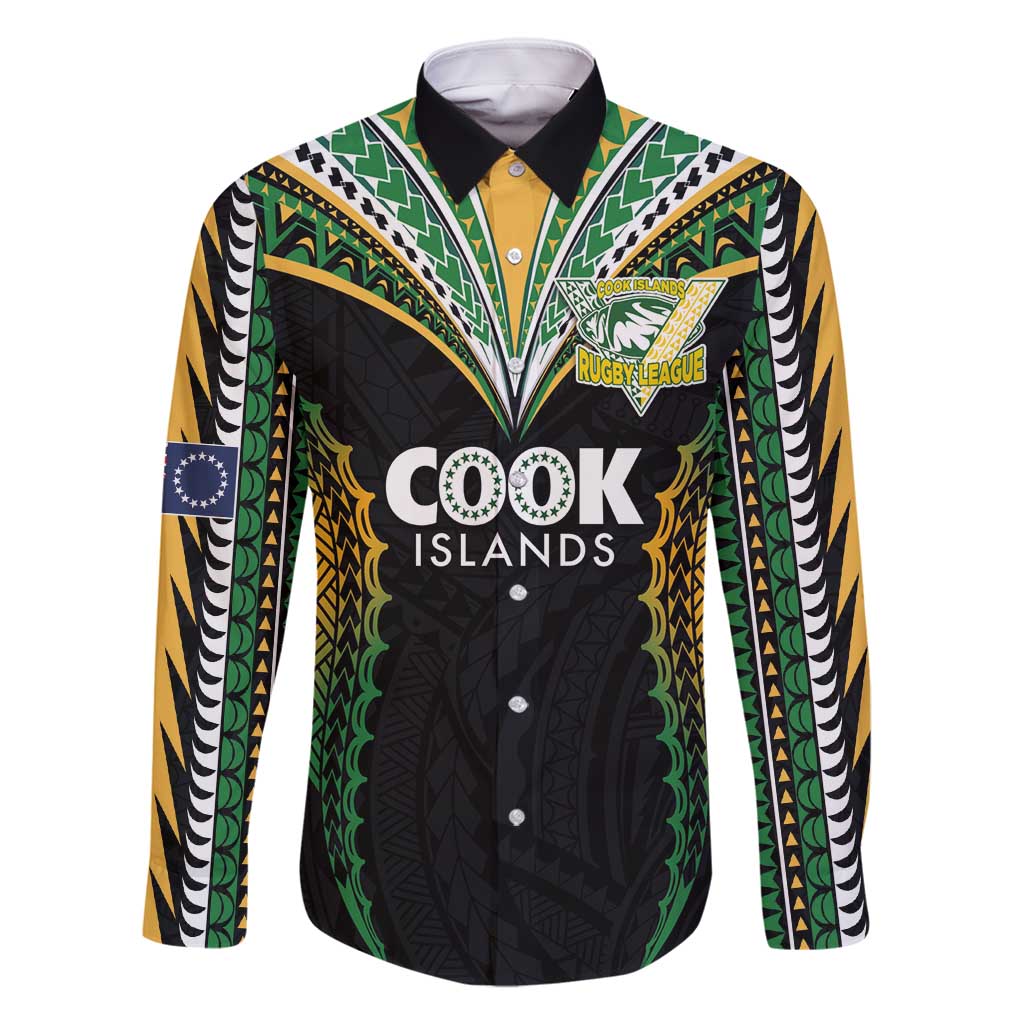 Custom Cook Islands Rugby League Family Matching Tank Maxi Dress and Hawaiian Shirt Tatau Tribal Pattern-Special Edition Black Color