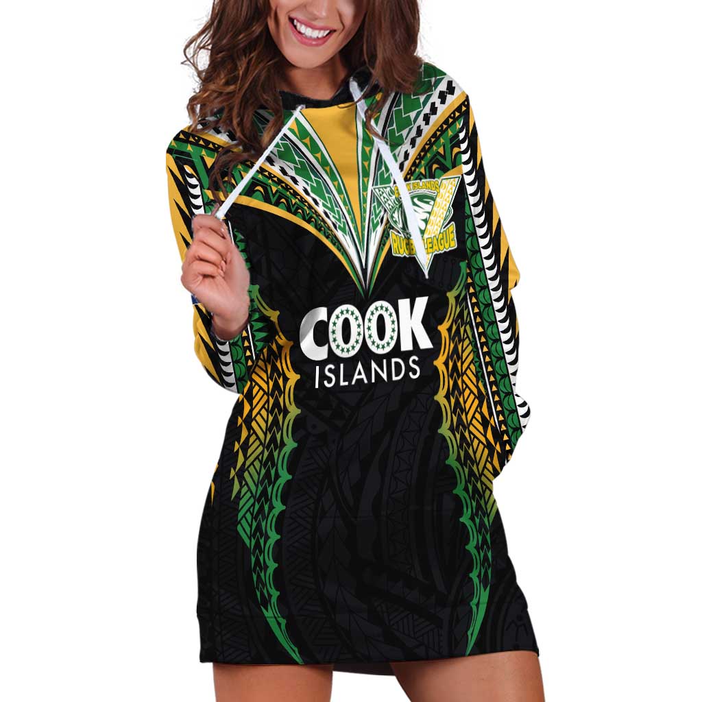 Custom Cook Islands Rugby League Hoodie Dress Tatau Tribal Pattern-Special Edition Black Color