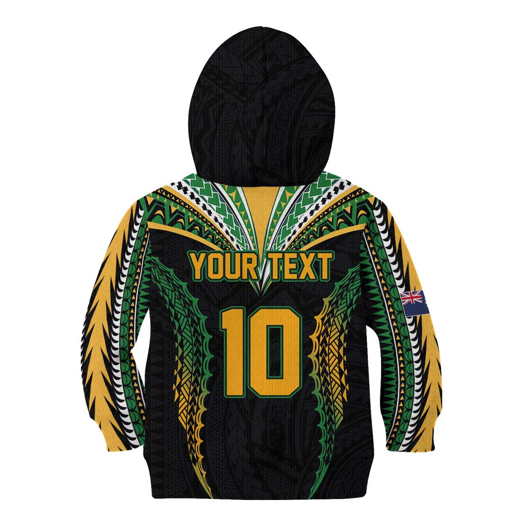 Custom Cook Islands Rugby League Kid Hoodie Tatau Tribal Pattern-Special Edition Black Color