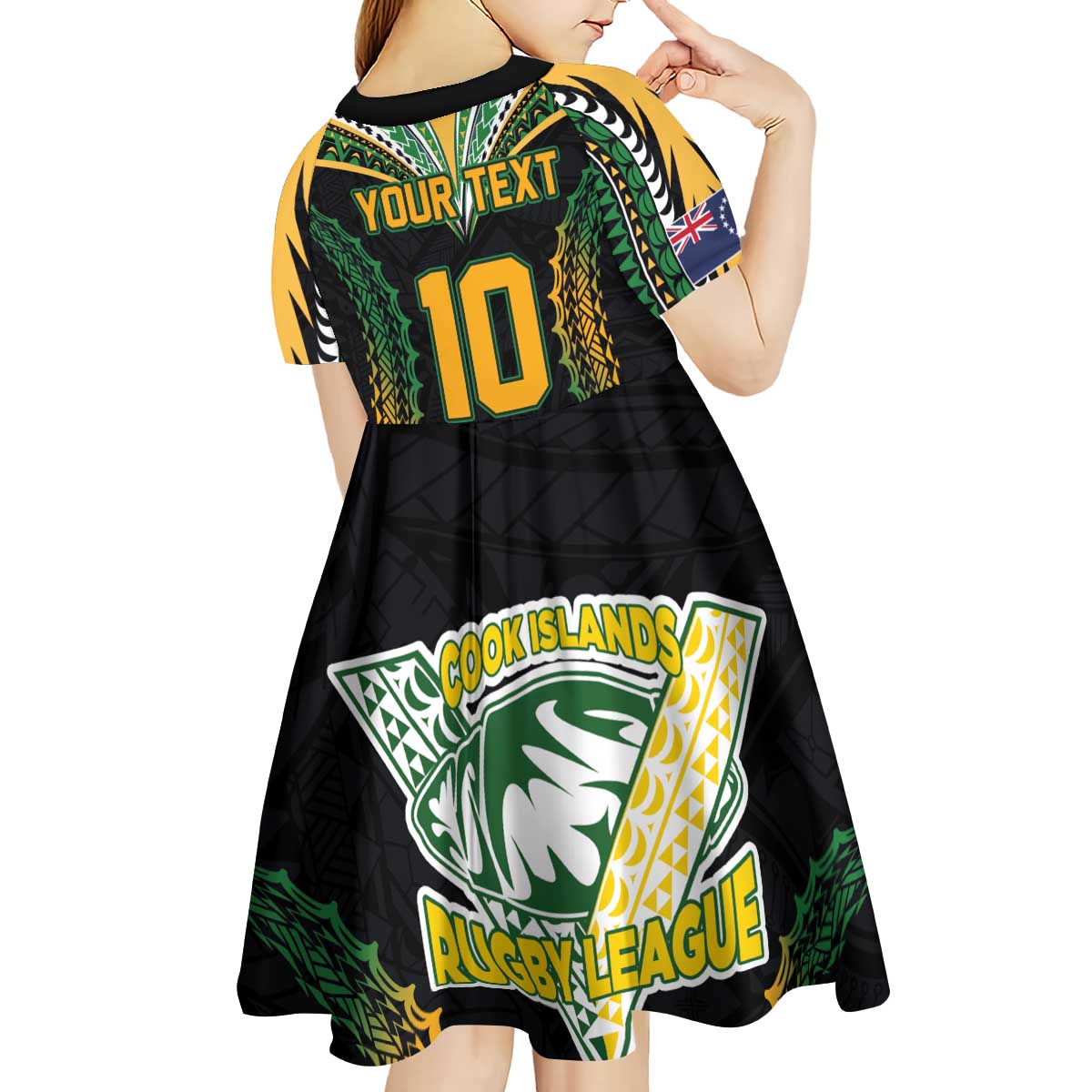 Custom Cook Islands Rugby League Kid Short Sleeve Dress Tatau Tribal Pattern-Special Edition Black Color