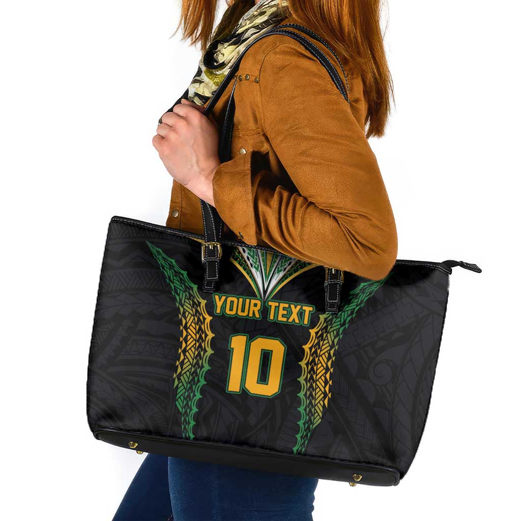 Custom Cook Islands Rugby League Leather Tote Bag Tatau Tribal Pattern-Special Edition Black Color