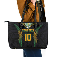 Custom Cook Islands Rugby League Leather Tote Bag Tatau Tribal Pattern-Special Edition Black Color