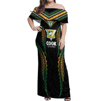 Custom Cook Islands Rugby League Off Shoulder Maxi Dress Tatau Tribal Pattern-Special Edition Black Color