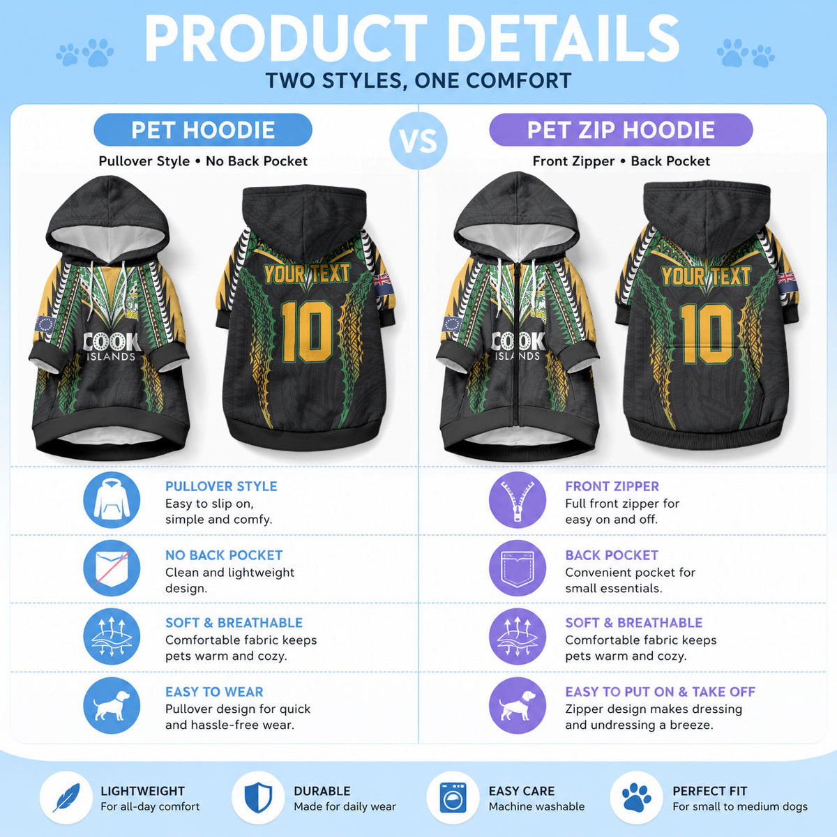 Custom Cook Islands Rugby League Pet Hoodie