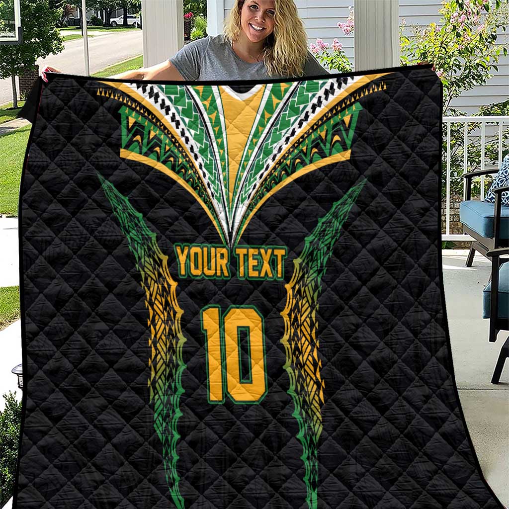 Custom Cook Islands Rugby League Quilt Tatau Tribal Pattern-Special Edition Black Color