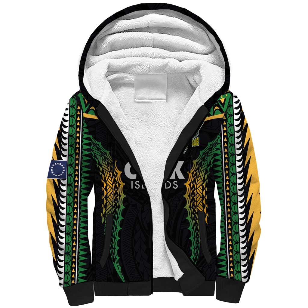 Custom Cook Islands Rugby League Sherpa Hoodie Tatau Tribal Pattern-Special Edition Black Color