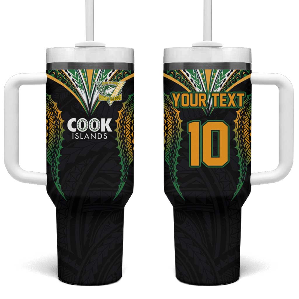 Custom Cook Island Rugby League 2025 Tumbler With Handle Tatau Tribal Pattern-Special Edition Black Color