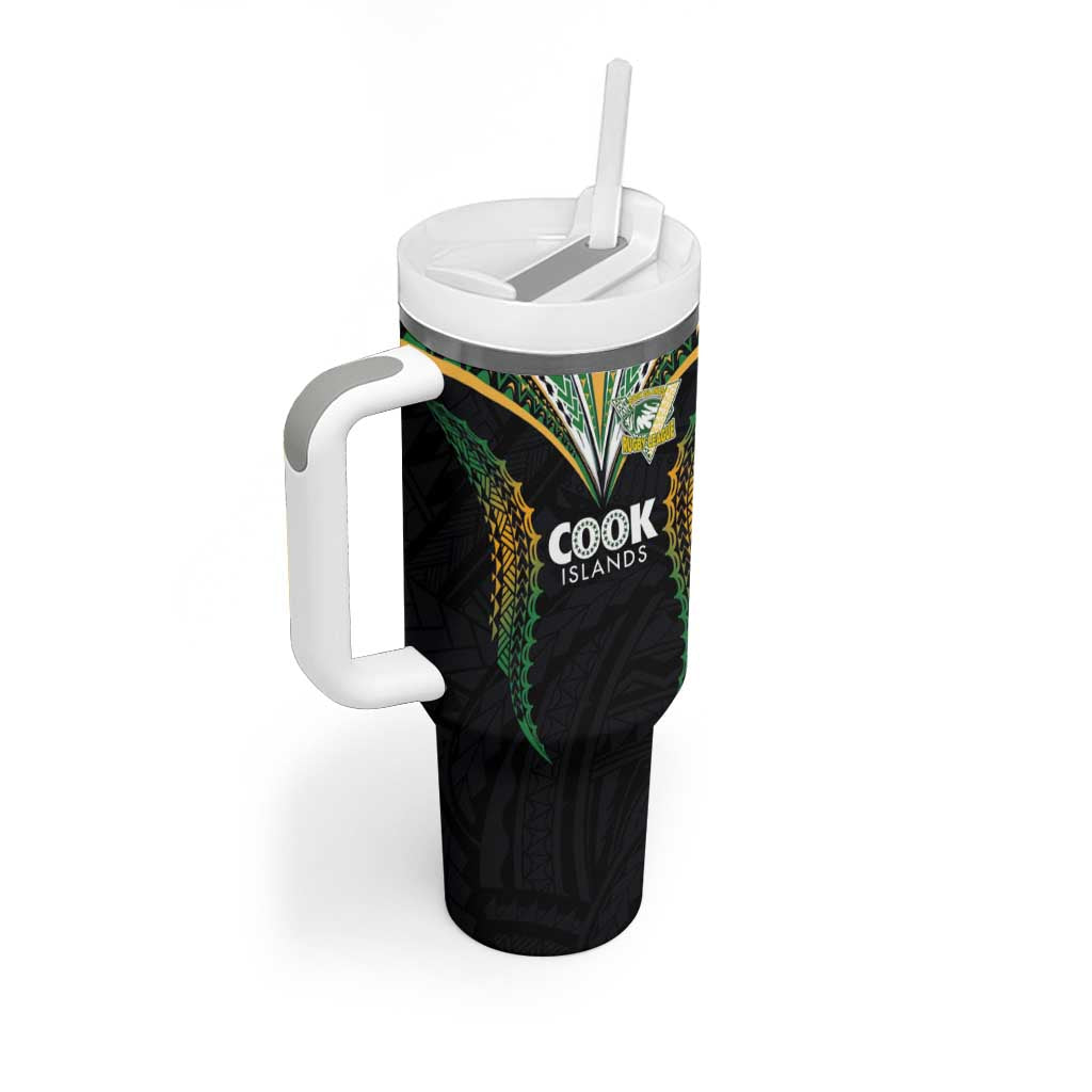 Custom Cook Island Rugby League 2025 Tumbler With Handle Tatau Tribal Pattern-Special Edition Black Color