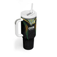 Custom Cook Island Rugby League 2025 Tumbler With Handle Tatau Tribal Pattern-Special Edition Black Color