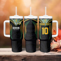 Custom Cook Island Rugby League 2025 Tumbler With Handle Tatau Tribal Pattern-Special Edition Black Color
