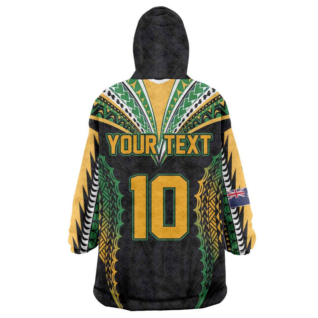 Custom Cook Islands Rugby League Wearable Blanket Hoodie Tatau Tribal Pattern-Special Edition Black Color LT03 - Polynesian Pride